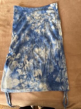 Blue and White Tie-Dye Ribbed Midi Skirt - Women